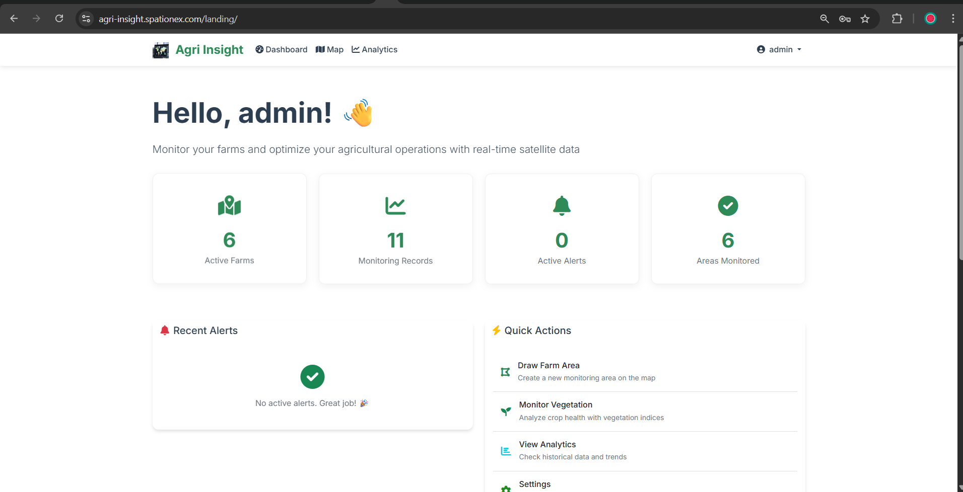 Interactive GIS dashboard for AgriInsight showing farm plots and vegetation index analysis